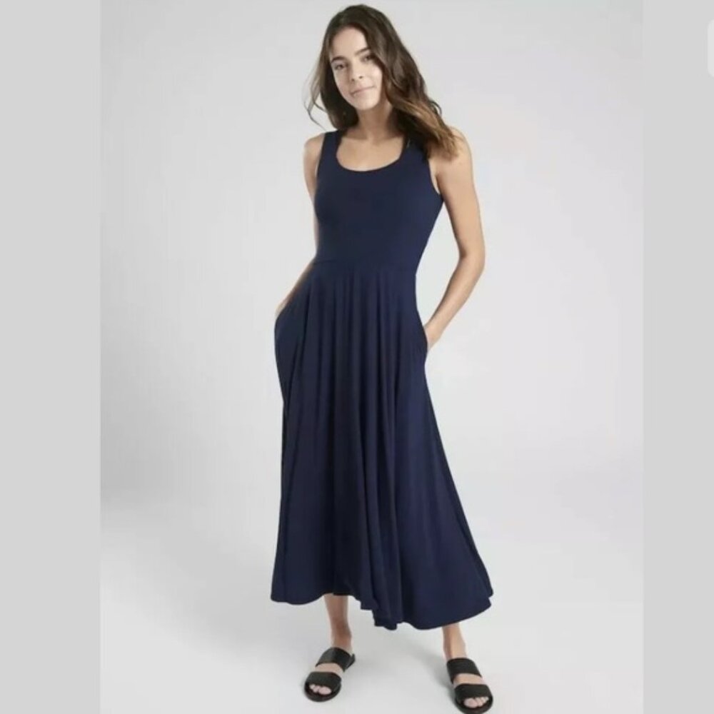Athleta Costa Sleeveless Vacation Chic Midi Dress‎ Black XS